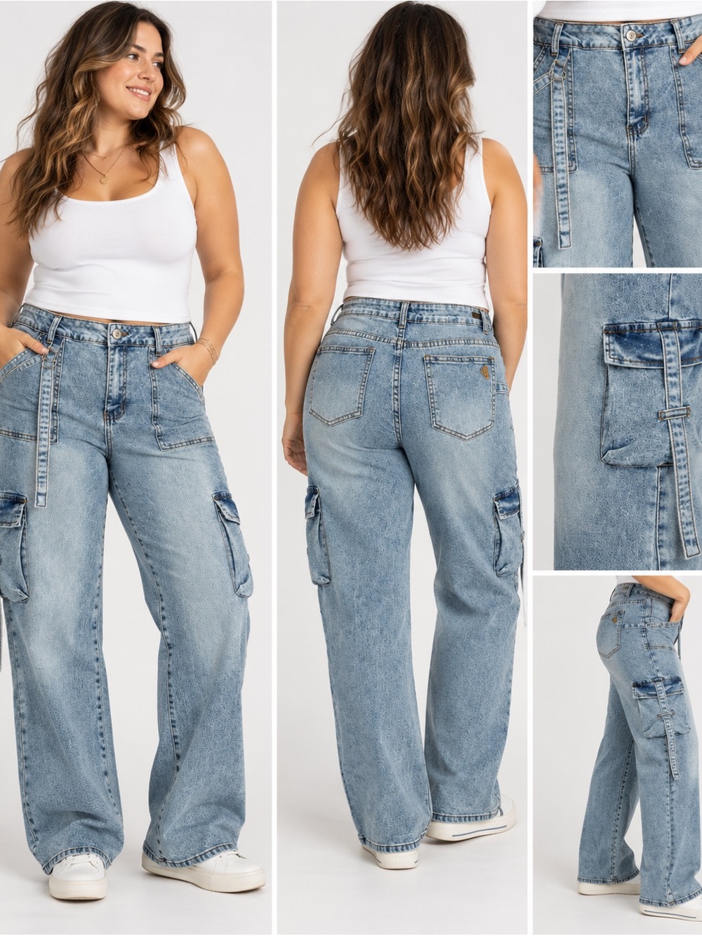 VIP Wide Leg Cargo Strap Jeans Like New Size 32